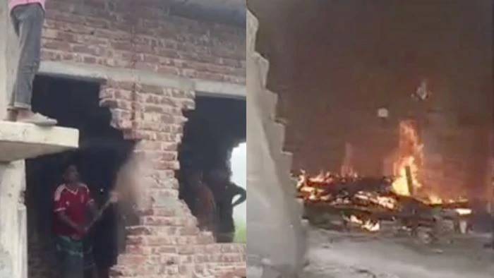 ফরিদপুরে মাদক ব্যবসায়ীর বাড়িতে আগুন দিল জনতা